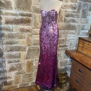 Pink Purple Ombré Sequin Strapless Gown- 2